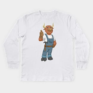 Bull as Handyman with Hammer Kids Long Sleeve T-Shirt